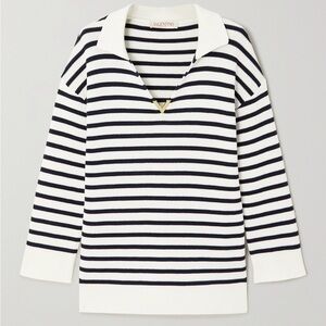 VALENTINO GARAVANI Embellished Striped Cotton Sweater $2200 Small